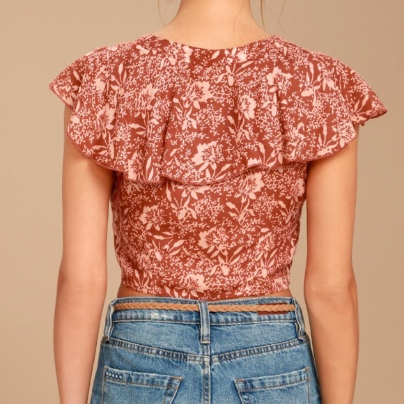 🆕 Lulus XS Floral Tie Front Crop Top - Picture 2 of 6